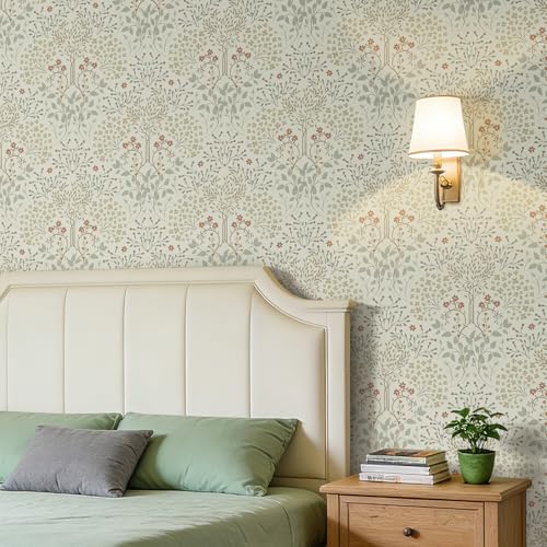 ICOOP William Morris Wallpaper Vintage Floral Peel and Stick Wallpaper Beige Victorian Boho Floral Contact Paper for Cabinets Neutral Farmhouse Cottage Wall Paper for Bedroom Living Room 17.5"x80" - Image 4