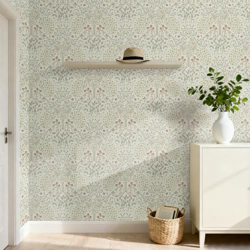 ICOOP William Morris Wallpaper Vintage Floral Peel and Stick Wallpaper Beige Victorian Boho Floral Contact Paper for Cabinets Neutral Farmhouse Cottage Wall Paper for Bedroom Living Room 17.5"x80" - Image 2