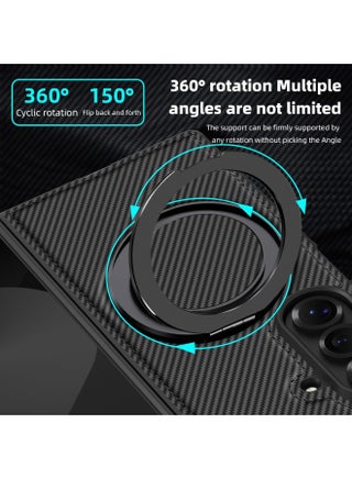 جراب مغناطيسي لهاتف Samsung Galaxy Z Fold 7، غطاء حلقي قابل للدوران 360 درجة، مقاوم للصدمات، حماية من الدرجة العسكرية، غطاء MagSafe من ألياف الكربون لهاتف Z Fold 7 2025 (أسود) - view 4