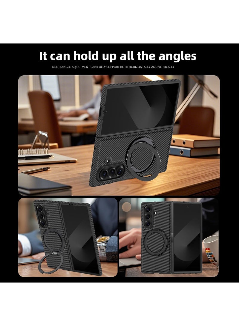 Aookay Magnetic Case for Samsung Galaxy Z Fold 7 Cover 360 Degree Rotatable Ring Stand Shockproof Mil-Grade Protection Support MagSafe Carbon Fiber Texture Cover for Z Fold 7 2025 (Black) - Image 5