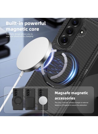 جراب مغناطيسي لهاتف Samsung Galaxy Z Fold 7، غطاء حلقي قابل للدوران 360 درجة، مقاوم للصدمات، حماية من الدرجة العسكرية، غطاء MagSafe من ألياف الكربون لهاتف Z Fold 7 2025 (أسود) - view 3