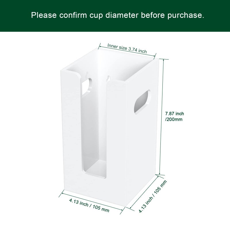 Bosscasa Disposable Coffee Cup Dispenser With Handles  Countertop Or Wall Mount Hot/Cold Drink Cup And Lid Holder - Bathroom/Kitchen/Office Acrylic Cup Lid Storage Organizer (1 Compartment  White) - Image 2