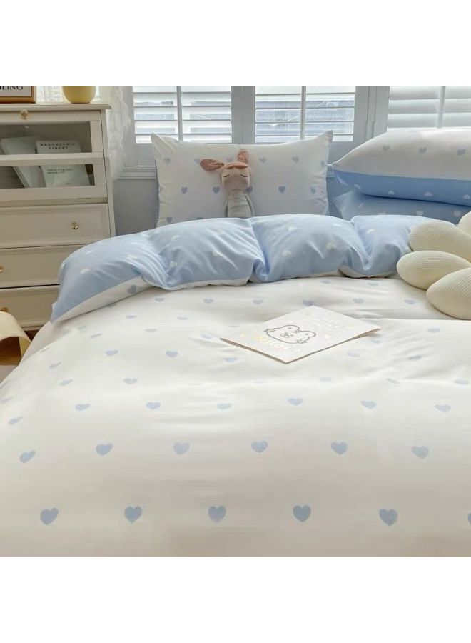 Washed Cotton Four-piece Quilt Cover Single Bedding Student Dormitory Quilt Quilt Cover Sanding Three-piece Bed Sheet Person-Color:Bear White Card-Specifications:Set Of 2.2m [quilt Cover 1.8x 2.2m - Image 4