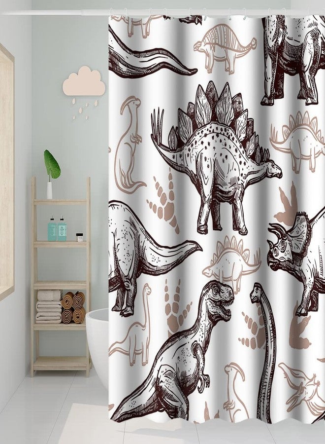 Umpoo Dinosaur World Bathroom Shower Curtain - Various Dinosaurs Sketch Pattern, Tan, Waterproof Fabric Polyester for Kids Boys Bath Decorative, 36x72 Inch - Image 4
