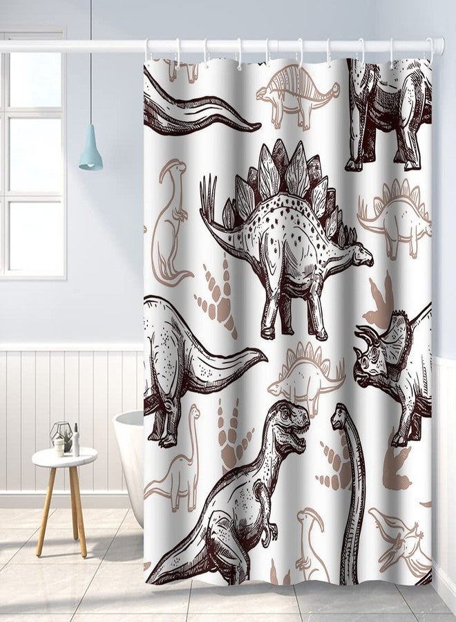 Umpoo Dinosaur World Bathroom Shower Curtain - Various Dinosaurs Sketch Pattern, Tan, Waterproof Fabric Polyester for Kids Boys Bath Decorative, 36x72 Inch - Image 2