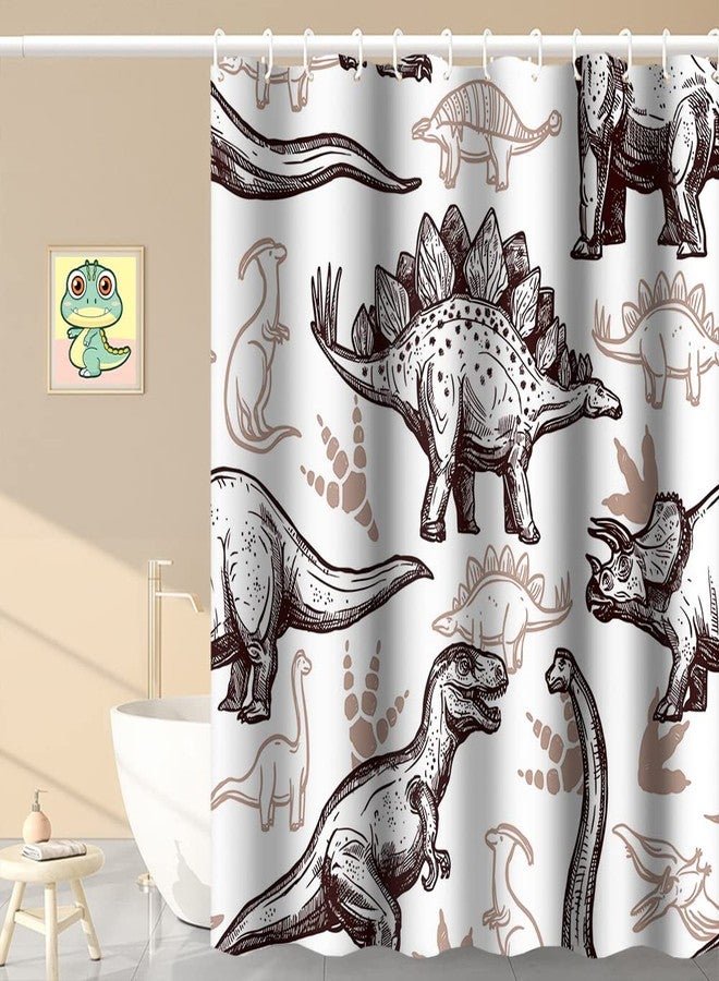 Umpoo Dinosaur World Bathroom Shower Curtain - Various Dinosaurs Sketch Pattern, Tan, Waterproof Fabric Polyester for Kids Boys Bath Decorative, 36x72 Inch - Image 3
