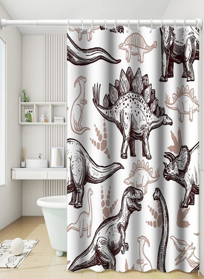 Umpoo Dinosaur World Bathroom Shower Curtain - Various Dinosaurs Sketch Pattern, Tan, Waterproof Fabric Polyester for Kids Boys Bath Decorative, 36x72 Inch - Image 1