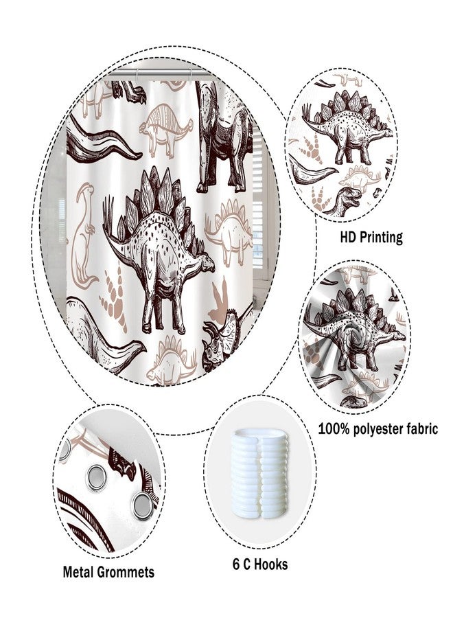 Umpoo Dinosaur World Bathroom Shower Curtain - Various Dinosaurs Sketch Pattern, Tan, Waterproof Fabric Polyester for Kids Boys Bath Decorative, 36x72 Inch - Image 5
