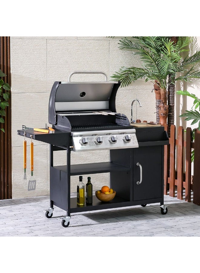 DANUBE HOME Inferno Four Burner Gas Grill With Sink And Trolley, Outdoor Bbq Station, Stainless Steel Barbecue Grill For Garden, Patio & Backyard Cooking – Black/Silver - Image 2