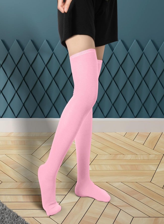 KINBOM 1 Pair Thigh High Socks, Cotton Soft Knee High Long Stockings Leg Warmers for Women Girls Christmas Cosplay (Pink) - Image 5