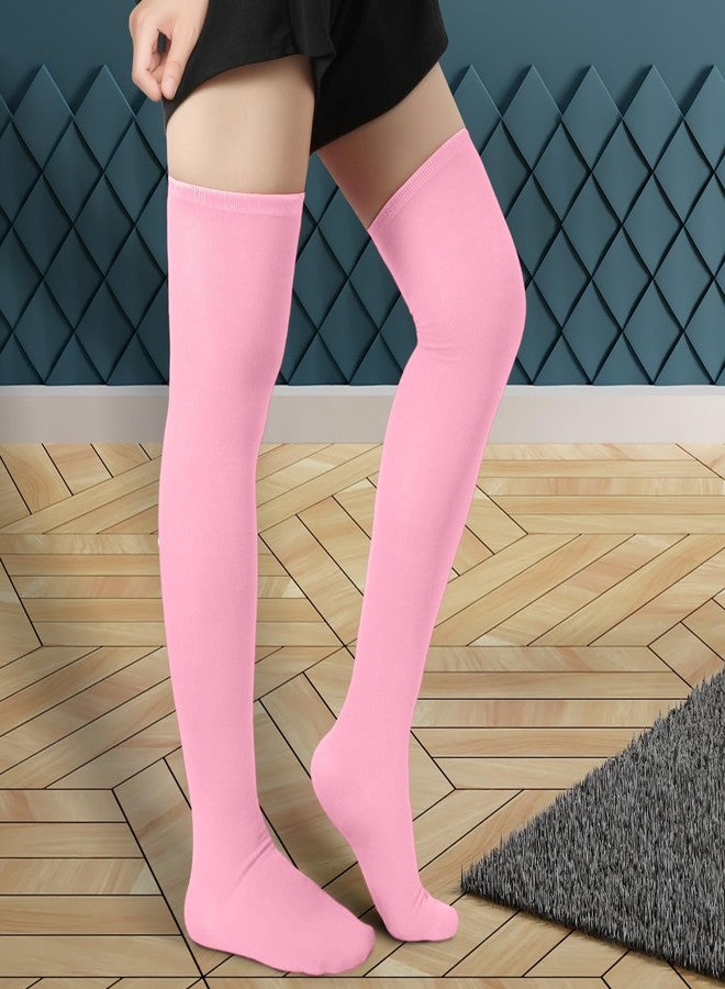 KINBOM 1 Pair Thigh High Socks, Cotton Soft Knee High Long Stockings Leg Warmers for Women Girls Christmas Cosplay (Pink) - Image 4