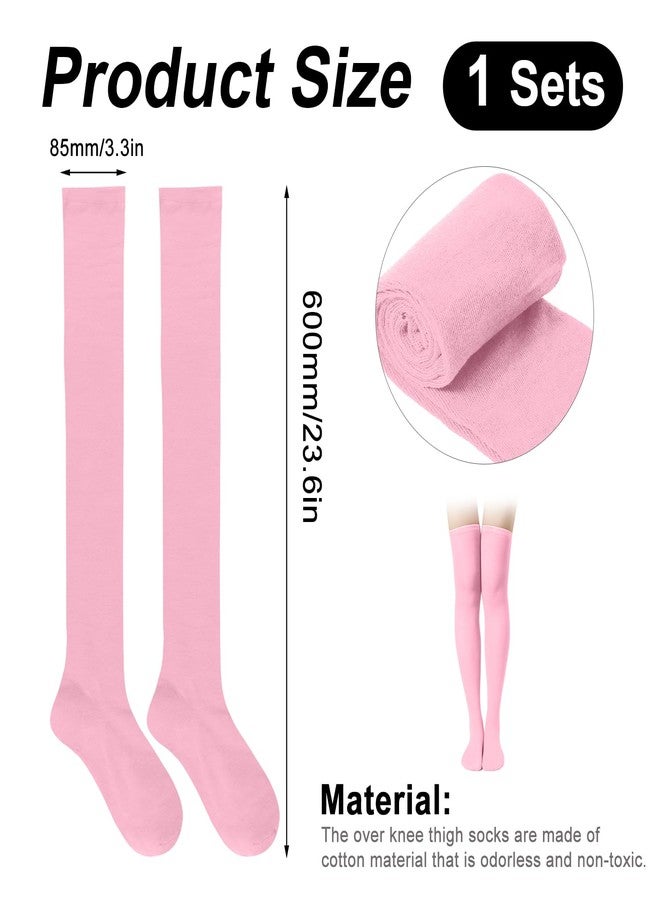 KINBOM 1 Pair Thigh High Socks, Cotton Soft Knee High Long Stockings Leg Warmers for Women Girls Christmas Cosplay (Pink) - Image 2