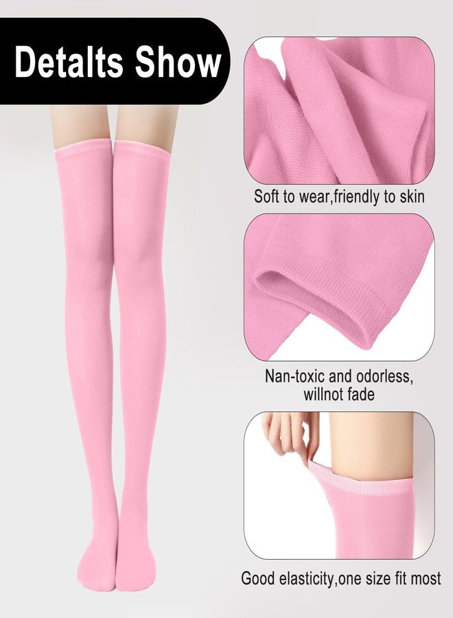 KINBOM 1 Pair Thigh High Socks, Cotton Soft Knee High Long Stockings Leg Warmers for Women Girls Christmas Cosplay (Pink) - Image 3