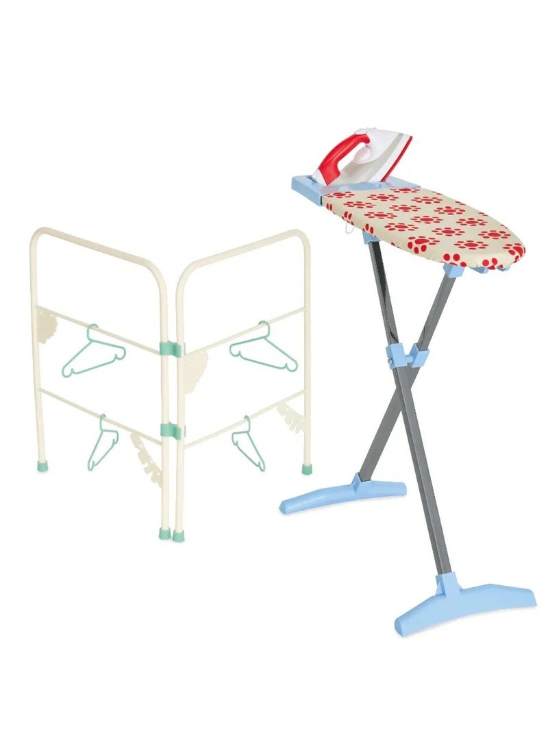 CASDON - Ironing Set: Toy Ironing Board And Iron With Folding Clothes Airer And Hangers, For Children Aged 3+ - Image 1