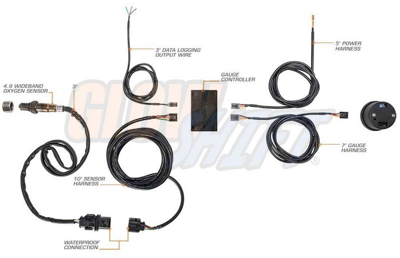 GLOWSHIFT مجموعة مقياس نسبة الهواء/الوقود الرقمية العريضة GlowShift Black 7 Color - تشمل مستشعر الأكسجين، مخرج تسجيل البيانات، وصلة لحام وأسلاك - شاشة LED متعددة الألوان - عدسة شفافة - 2-1/16" 52mm - Image 2