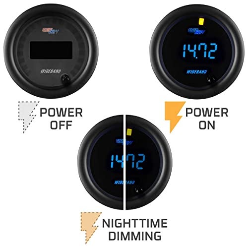 GLOWSHIFT مجموعة مقياس نسبة الهواء/الوقود الرقمية العريضة GlowShift Black 7 Color - تشمل مستشعر الأكسجين، مخرج تسجيل البيانات، وصلة لحام وأسلاك - شاشة LED متعددة الألوان - عدسة شفافة - 2-1/16" 52mm - Image 5
