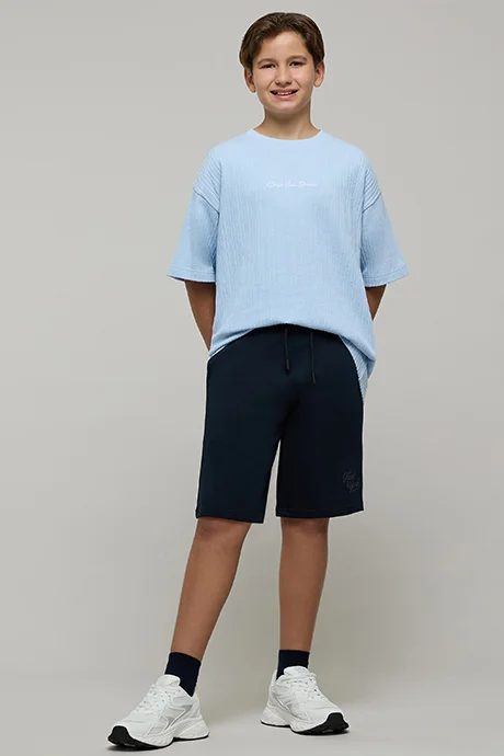 أر أند بي Embroidered T-Shirt with Crew Neck and Short Sleeves