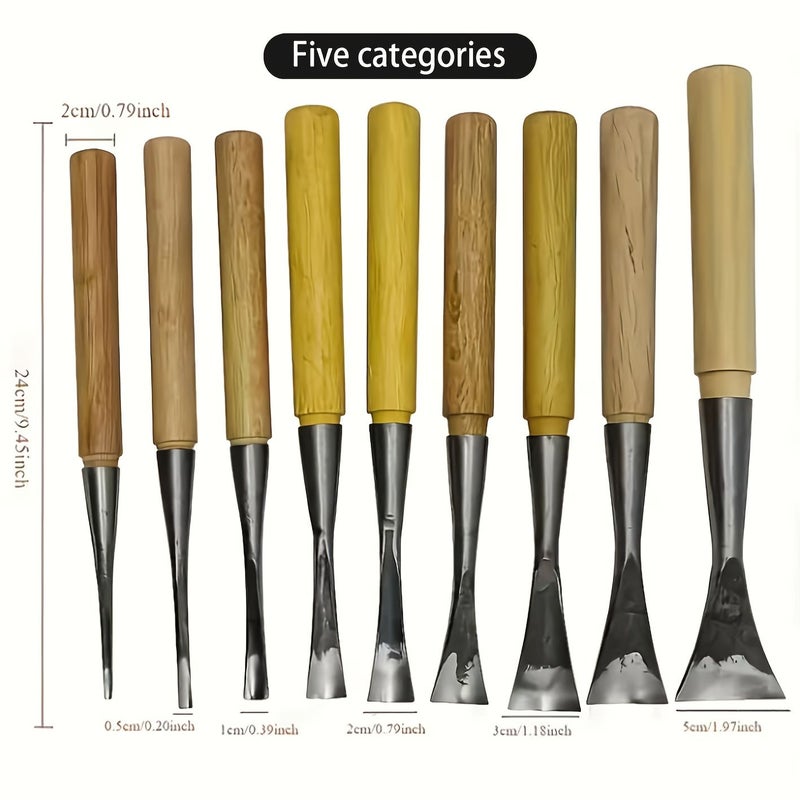 Hand Forged 45 Steel Wood Carving Chisels 0.78in Comfort Wood Handle Durable - Image 1
