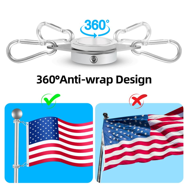 Anovo Flag Pole Rings, Flagpole Rings Aluminum Alloy 360Â° Rotating Anti Wrap Flag Mounting Spinning Ring Clips for 0.75-1.02 Inch Diameter Flagpole(1 Inch -Pack of 2, Matte Silver) - Image 2