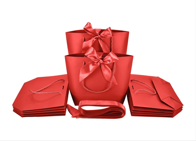 HUAPRINT Gift Bags with Handles74835479 inchesParty Favor Bags with Bow Ribbon12Pcs Red Paper Bags for Birthday Wedding Bridesmaid Holiday Valentines Day