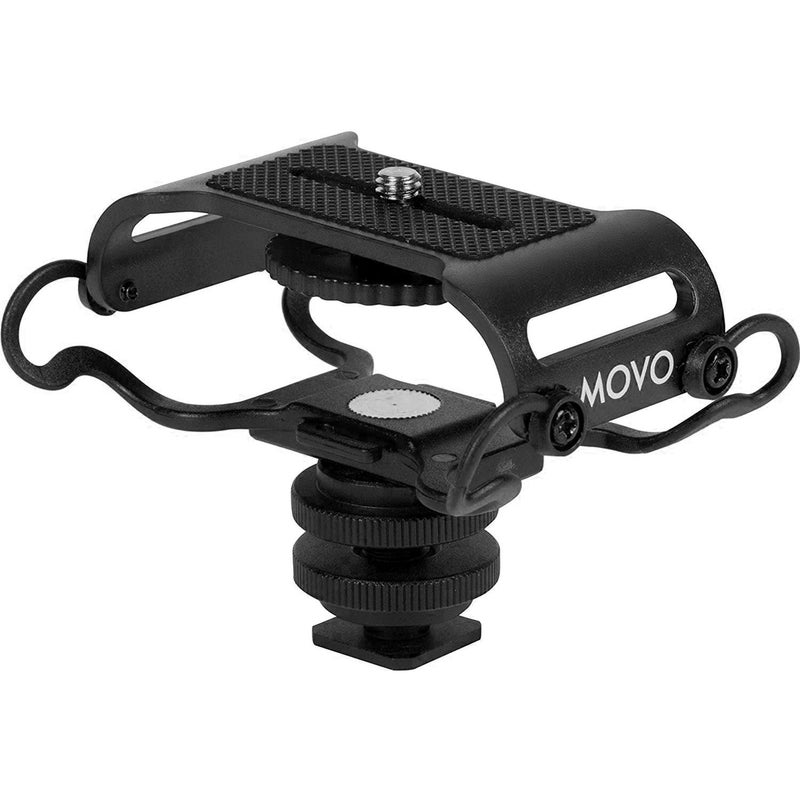 Movo SMM5-B Universal Microphone and Portable Recorder Shock Mount - Fits the Zoom H1n, H2n, H4n, H5, H6, Tascam DR-40x, DR-05x, DR-07x and others with a 1/4" Mounting Screw (Black) - Image 1