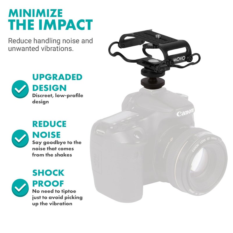 Movo SMM5-B Universal Microphone and Portable Recorder Shock Mount - Fits the Zoom H1n, H2n, H4n, H5, H6, Tascam DR-40x, DR-05x, DR-07x and others with a 1/4" Mounting Screw (Black) - Image 3