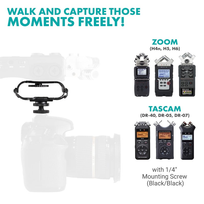 Movo SMM5-B Universal Microphone and Portable Recorder Shock Mount - Fits the Zoom H1n, H2n, H4n, H5, H6, Tascam DR-40x, DR-05x, DR-07x and others with a 1/4" Mounting Screw (Black) - Image 5