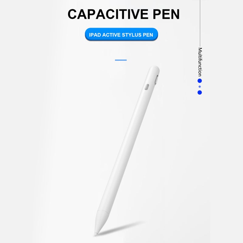 Active Stylus Pen: White Fine Nib, Side Button Control, LED Status Indicator - 20 Hours Working Time, Matte Finish Body for iPad Pro, iPad Air, iPad Mini, Tablet Drawing Writing - Image 2