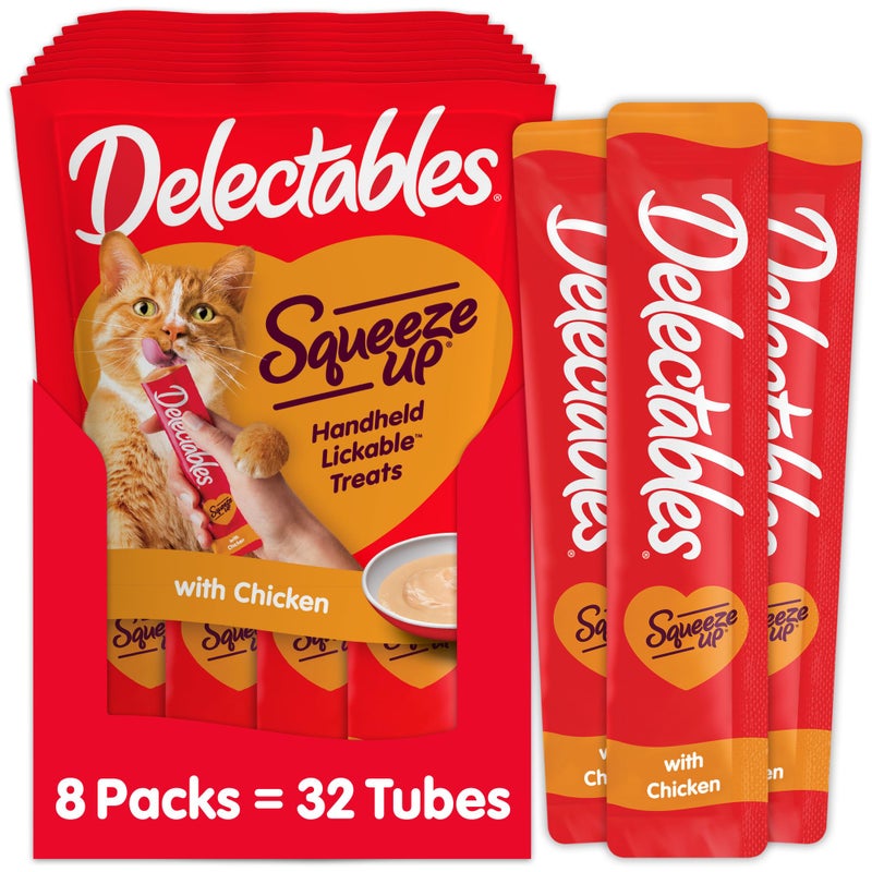 Hartz Delectables Squeeze Up Creamy Squeezable Puree, Lickable Wet Cat Treats, Grain Free, No Added Fillers, No By-Products, No Added Preservatives, 0.5 Ounces Tube Chicken Flavor, 32 Tubes Total - Image 1