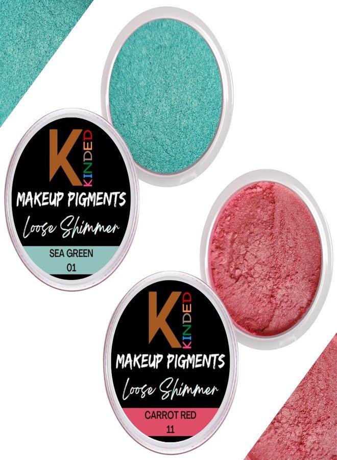 KINDED Loose Shimmer Makeup Foil Pigments Glitter Eyeshadow for Women Smokey Eyes Face Brow Bones Body Highlighter Metallic Beauty Shiny Dust Powder Pearls (Combo 3gm each, Sea Green & Carrot Red) - Image 1