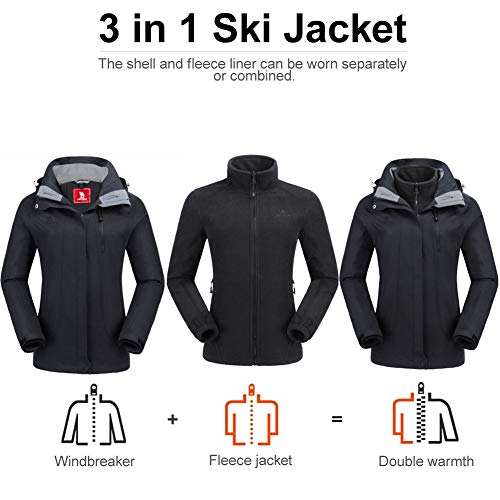 CAMEL CROWN Women's Ski Jacket Waterproof 3 in 1 Winter Jacket Windproof Warm Fleece Hooded Snowboard Mountain Snow Coat - Image 2