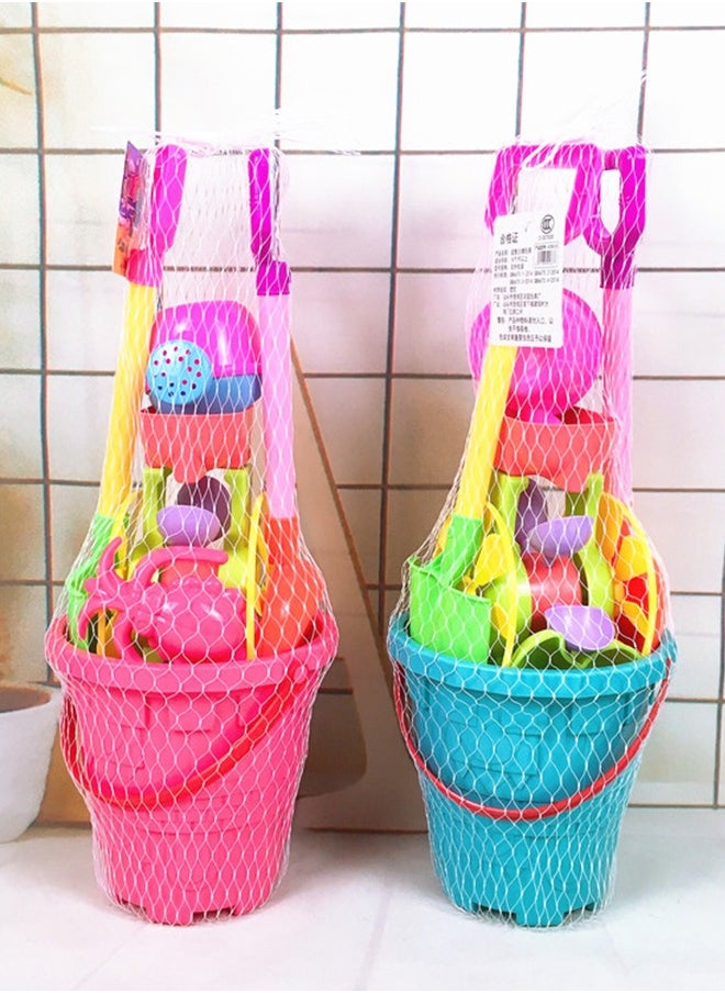 ZCM-HAPPY - 7-Piece Hourglass Toy Set with Large Thickened Plastic Shovel and Beach Bucket for Endless Beach Adventures - Image 1