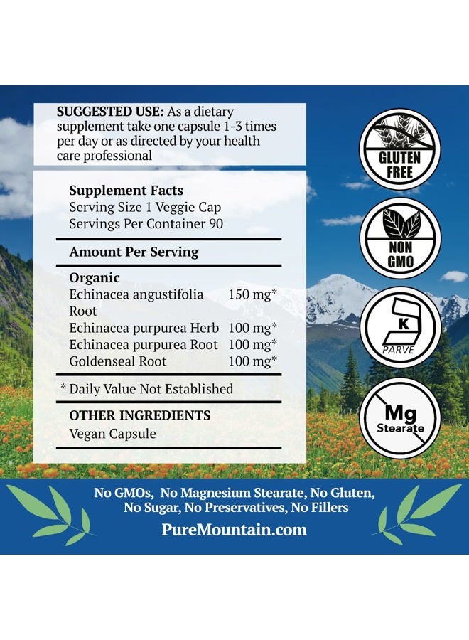 Organic Echinacea Goldenseal Capsules - 90 Kosher Vegetarian Caps - Now with 450mg Echinacea Goldenseal Complex - Nature's Gold Standard Supplement for Immune Support from - Image 2