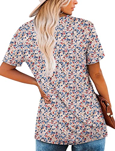 ROSELINLIN Short Sleeve Summer Shirts for Women Henley Neck Pull Over Loose Fit Flower Light Pink Shirts M - Image 4