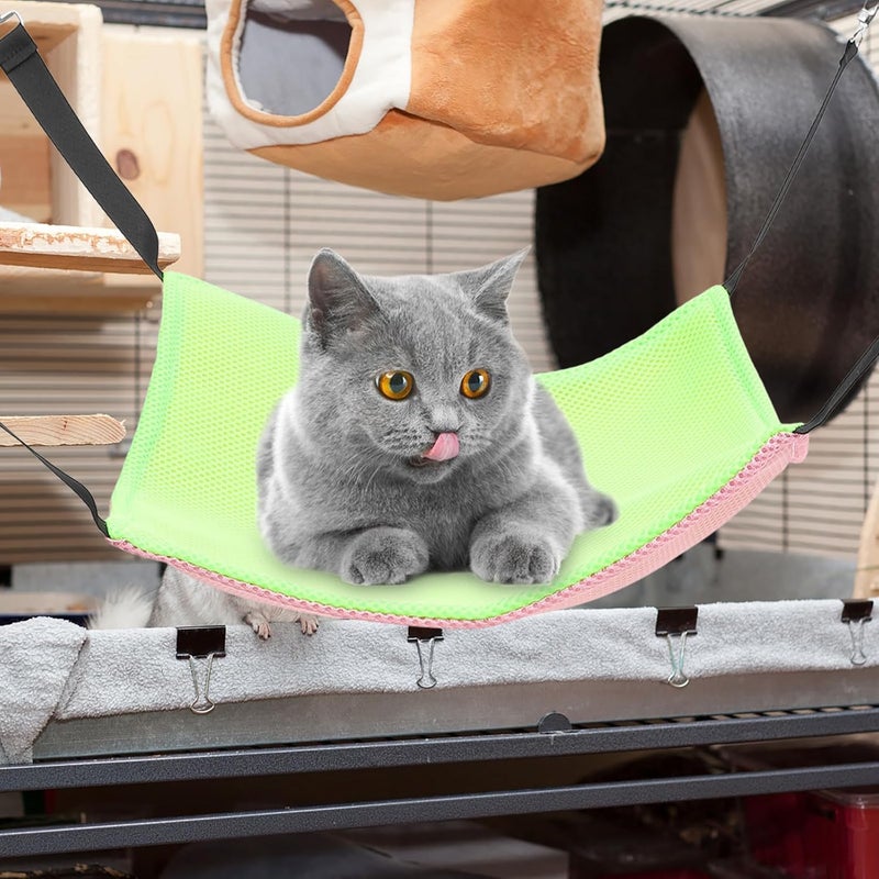 Cat Hanging Hammock Breathable Double-Sided Mesh Pet Bed with Hooks for Cage Hanging, Medium Size Fluorescent Green and Pink, Indoor Kitten Sleeping Accessory - Image 5