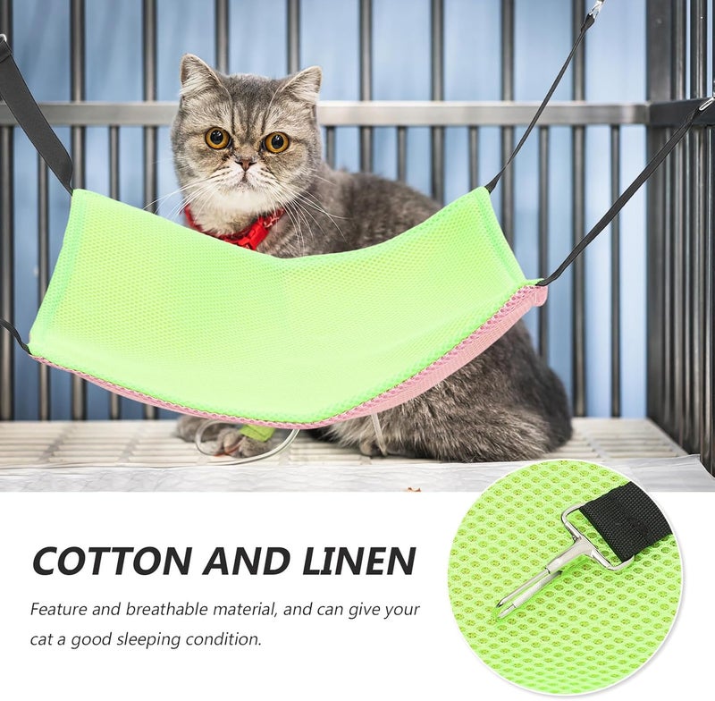 Cat Hanging Hammock Breathable Double-Sided Mesh Pet Bed with Hooks for Cage Hanging, Medium Size Fluorescent Green and Pink, Indoor Kitten Sleeping Accessory - Image 3