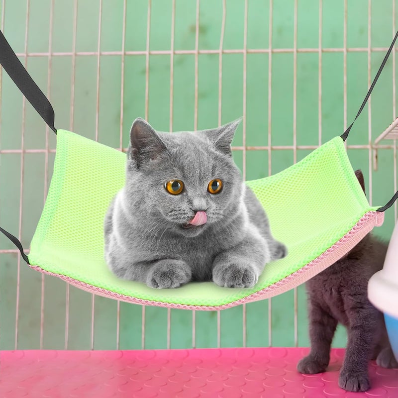 Cat Hanging Hammock Breathable Double-Sided Mesh Pet Bed with Hooks for Cage Hanging, Medium Size Fluorescent Green and Pink, Indoor Kitten Sleeping Accessory - Image 4