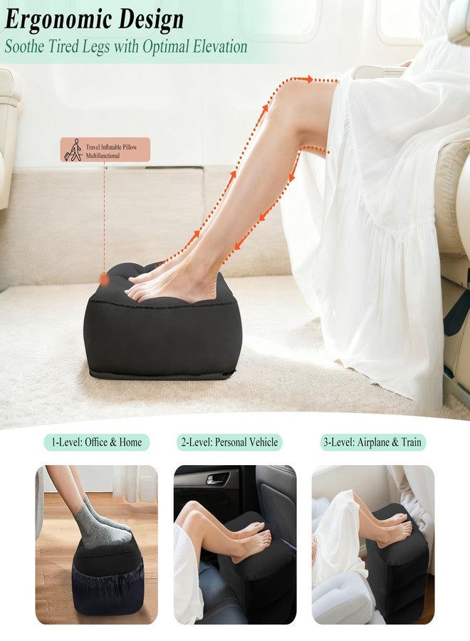 TheClover Airplane Foot Rest for Long Flight - Inflatable Foot Rest for Under Desk,Kids Car Foot Rest Bed,Portable 3-Height Foot Cushion,Lightweight Travel Leg Rest for Airplanes,Trains,Office & Home - Image 3