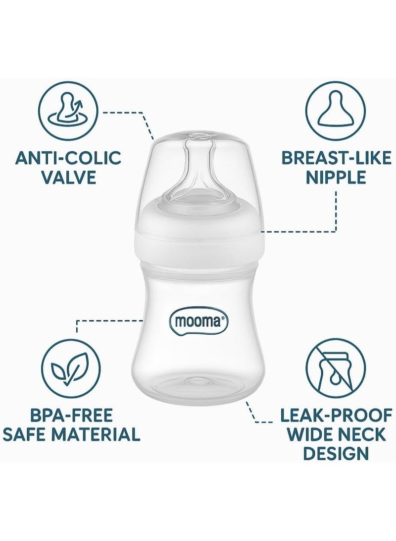 زجاجة رضاعة مووما كيندي للأطفال مزودة بصمام مضاد للمغص، خالية من مادة BPA، بفوهة عريضة وتدفق سريع، سعة 150 مل – لون خوخي (18 شهرًا فأكثر) - Image 4
