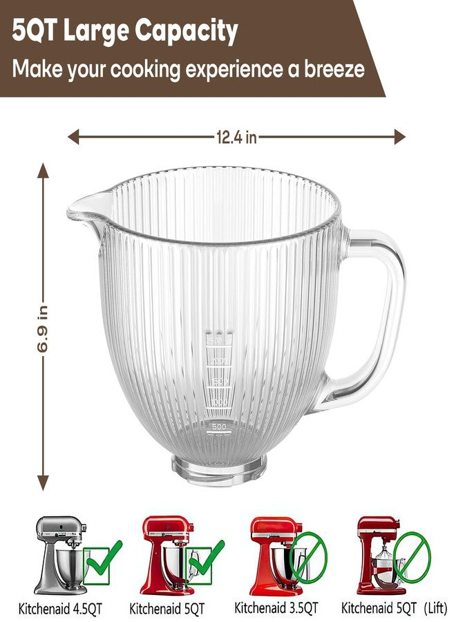 GVODE Glass Bowl for Kitchenaid Mixer, 4.5-5 Quart Tilt-Head for Kitchenaid Glass Mixer Bowl for Stand Mixer With Pour Spout and Measurement Markings, Dishwasher Safe - Image 2