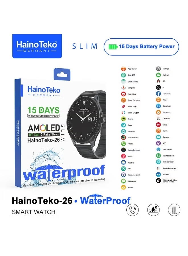 Haino Teko 26 Slim Waterproof Smartwatch for Gents with AMOLED Display, Bluetooth Calling, 15-Day Battery, 3 Interchangeable Straps, Heart Rate & Sleep Monitoring, Multi-Sport Modes – Lightweight Stylish Silver - Image 5