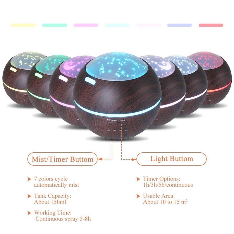 Mabron Mabron Amazing 15 Years Warranty Mini 7 Color LED Lights Changing Humidifier 150ML Fragrance Wood Grain Waterless Auto ShutOff for Bedroom Kids Room Office Decoration_M52 - Image 2