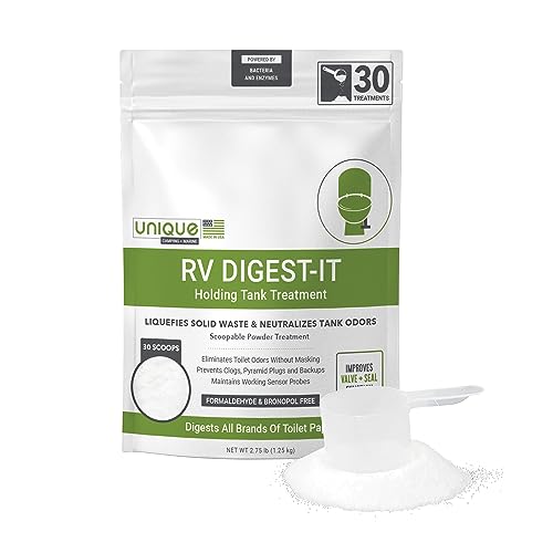 Unique RV Digest-It Classic Powder RV Toilet Treatment - Concentrated Value Treatment - Eliminates Odor, Liquifies Waste, Prevents Sensor Misreading, Scoop Included (30 Treatments) - Image 1