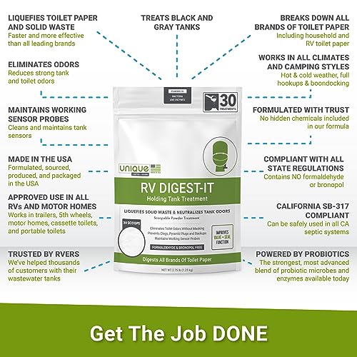 Unique RV Digest-It Classic Powder RV Toilet Treatment - Concentrated Value Treatment - Eliminates Odor, Liquifies Waste, Prevents Sensor Misreading, Scoop Included (30 Treatments) - Image 4