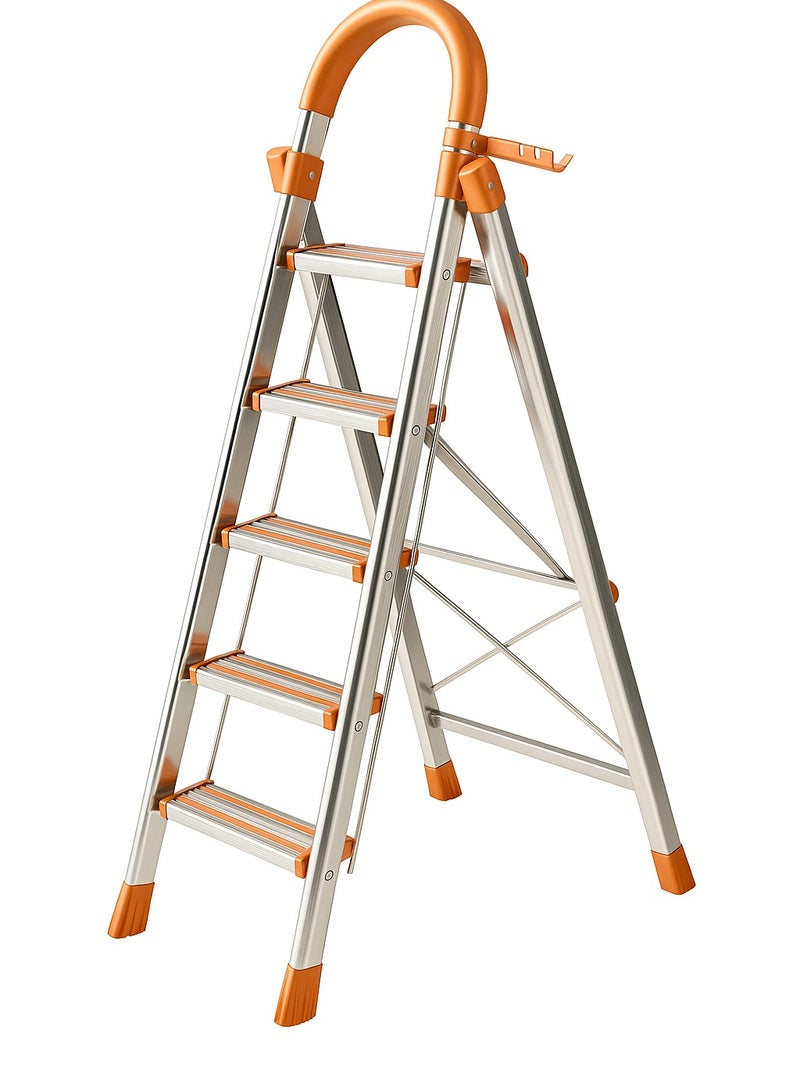 SUNRISE 5 Step Folding Aluminum Ladder Lightweight Anti Slip with Tool Hook for Home and Kitchen Use  - Image 1