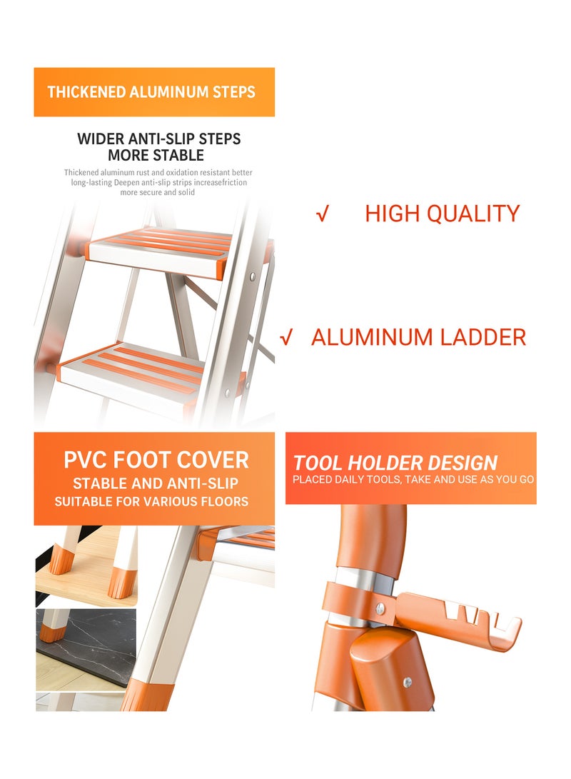 SUNRISE 5 Step Folding Aluminum Ladder Lightweight Anti Slip with Tool Hook for Home and Kitchen Use  - Image 2