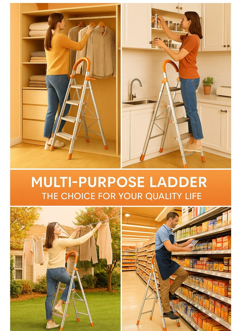 SUNRISE 5 Step Folding Aluminum Ladder Lightweight Anti Slip with Tool Hook for Home and Kitchen Use  - Image 3