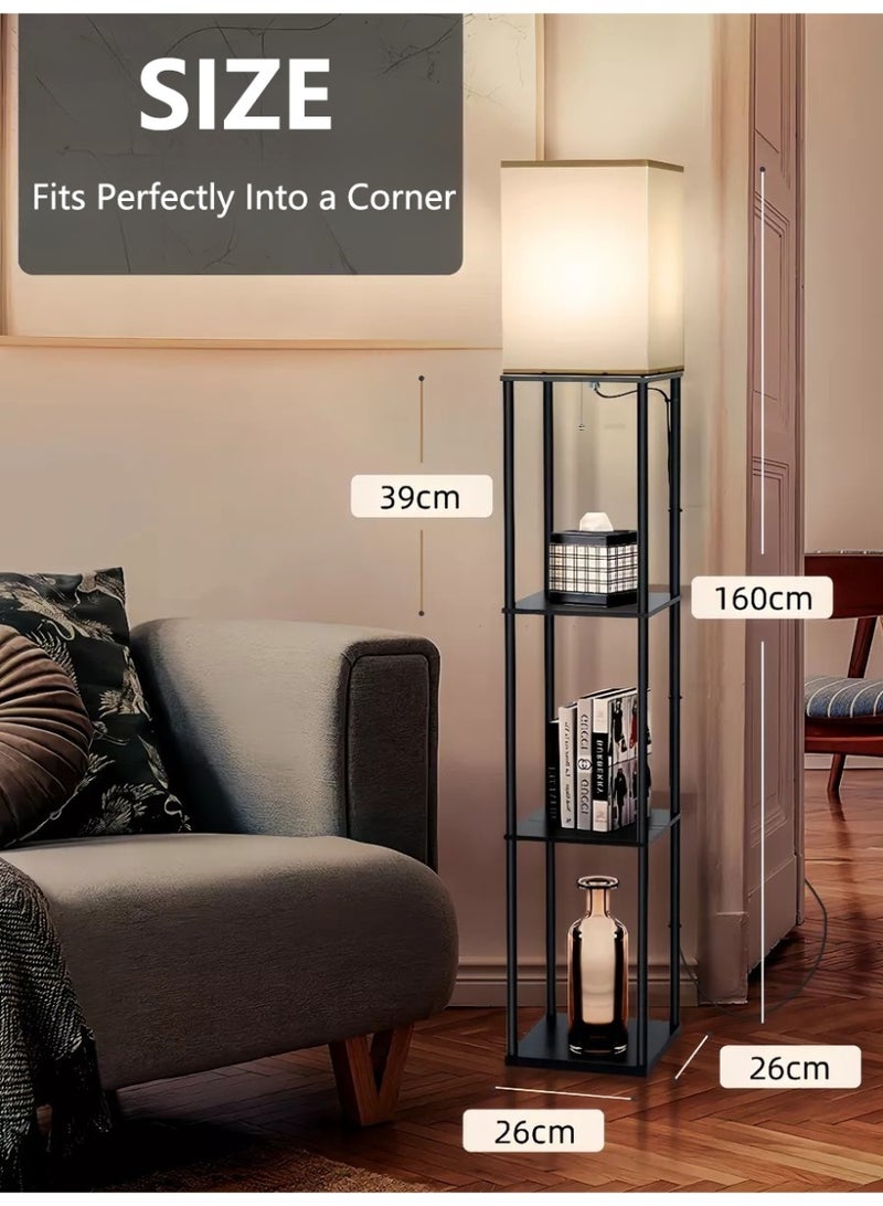 Tiokkss Floor Lamp with Shelves With Warm Light Shelf Lamps with 3 Color Temperature LED Bulb Storage Wood Texture Modern Display Standing Lamp for Living Room Office Bedroom Metal Black 200 cm - Image 4