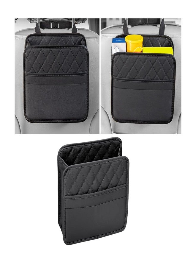 Mandark Car Seat Back Organizer, PU Leather Vehicle Backseat Hanging Storage Pocket, Multipurpose Automotive Travel Essentials Accessories for Kids & Adults, Universal for Most Cars（Black） - Image 1