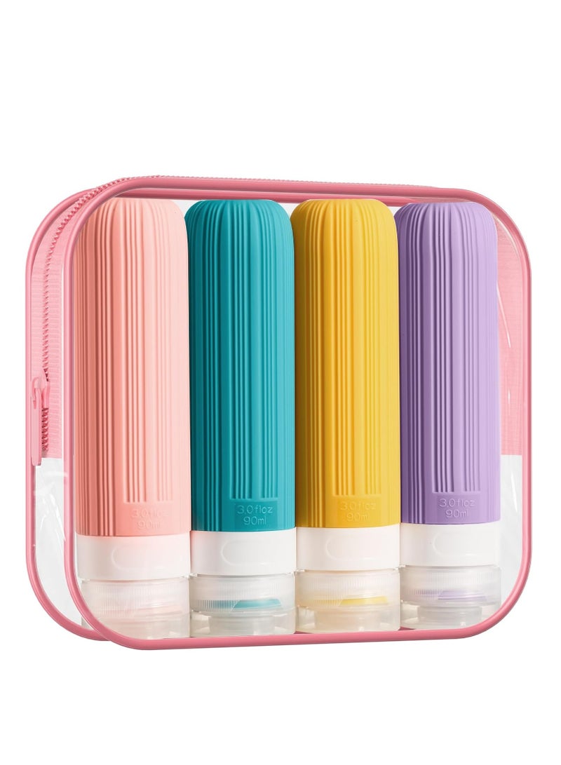 KASTWAVE 4Pcs Travel Bottles for Toiletries, Portable Travel Bottles, 3oz Leak Proof Travel Size Bottles, TSA Approved Travel Containers Jar, Squeezable Silicone Travel Size Containers, with Toiletry Bag - Image 1